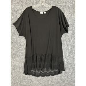 Cato Womens Blouse Size XL Black Short Sleeve Lace Hem Bohemian Office Career